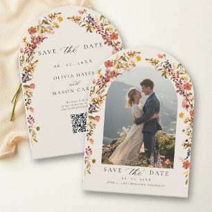 Wildflower Watercolor Fall Arch Ecru Photo Wedding Save The Date