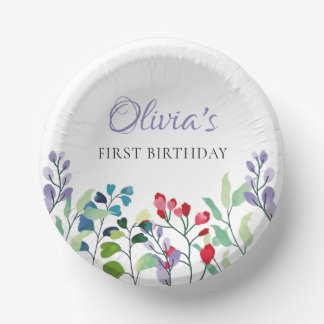 Wildflower Watercolor Floral 1st birthday Paper Plate