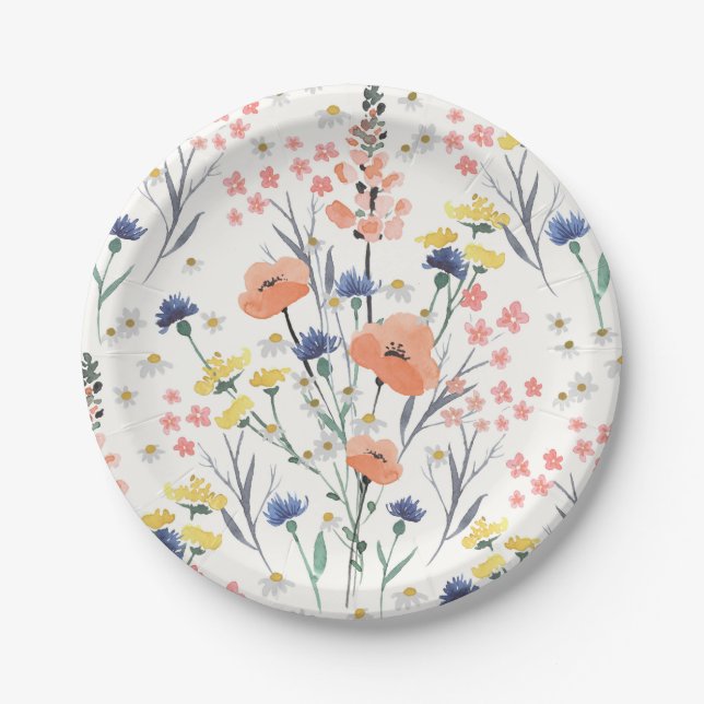 Wildflower watercolor floral baby shower paper plate (Front)