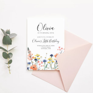 Wildflower watercolor floral birthday invitation