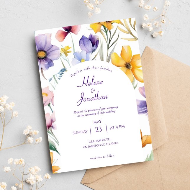 Wildflower Watercolor Floral Boho Elegant Wedding Invitation (Wildflower Watercolor Floral Boho Elegant Wedding Invitation)