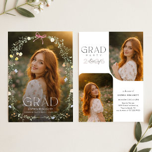 Wildflower Watercolor Floral Bow Photo Graduation Invitation