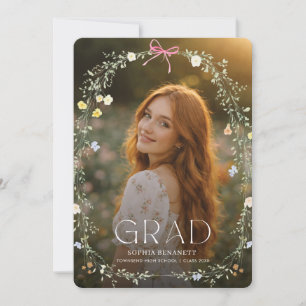 Wildflower Watercolor Floral Bow Photo Graduation Invitation