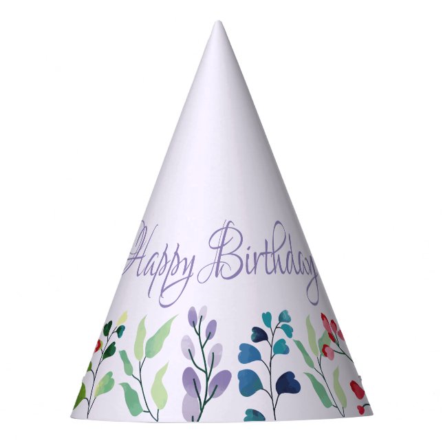 Wildflower watercolor floral first birthday party hat (Front)