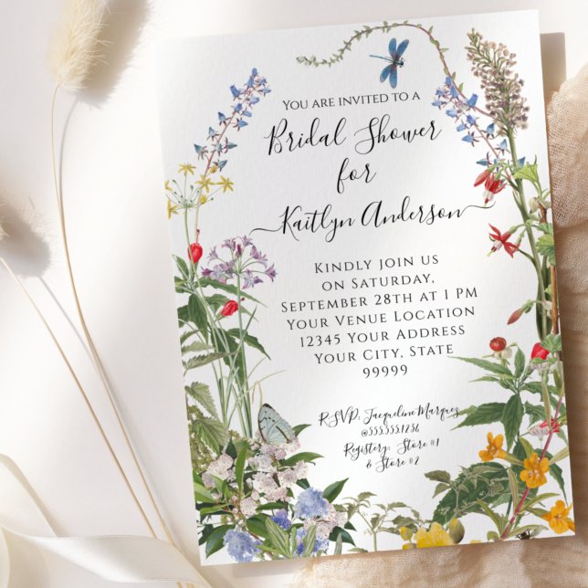 Wildflower Watercolor Floral n Bees Bridal Shower Invitation (Creator Uploaded)
