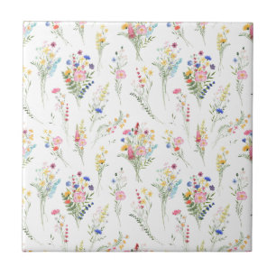 Wildflower Watercolor Floral Pattern Ceramic Tile