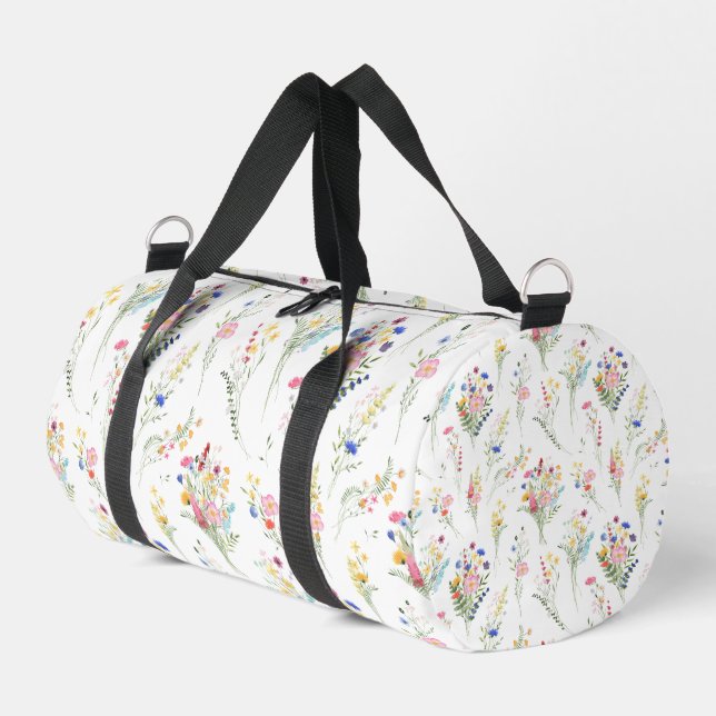  Wildflower Watercolor Floral Pattern Duffle Bag (Left Corner)