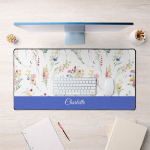 Wildflower Watercolor Floral Pattern Name Desk Mat