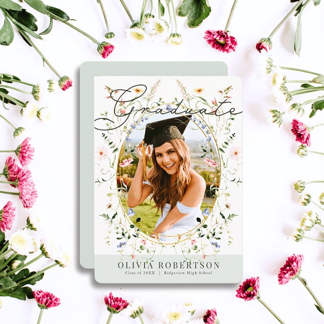 Wildflower Watercolor Floral Photo Graduation Invitation (Creator Uploaded)