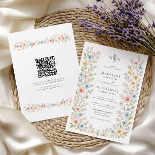 Wildflower Watercolor Floral QR Code Wedding Invitation
