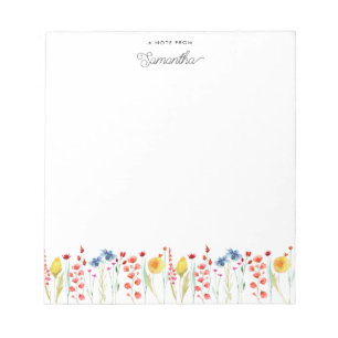 Wildflower Watercolor Flower Border Personalised Notepad