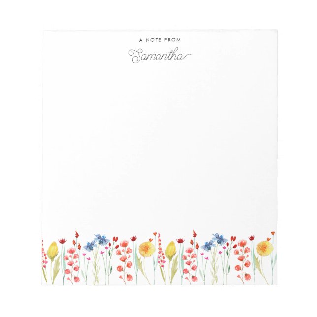 Wildflower Watercolor Flower Border Personalised Notepad (Front)