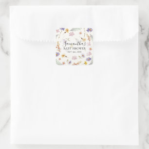Wildflower Watercolor Girl Floral Baby Shower Square Sticker