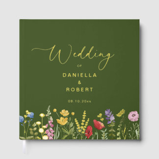 Wildflower Watercolor Green Floral Wedding Guest Book