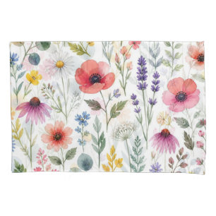 Wildflower Watercolor Meadow Botanical Floral Pillowcase