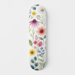 Wildflower Watercolor Meadow Botanical Floral Skateboard