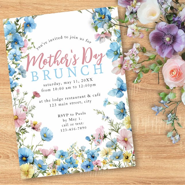 Wildflower Watercolor Modern Mother's Day Brunch Invitation (Creator Uploaded)