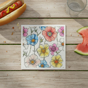 Wildflower Watercolor Pastel Blue, pink, yellow Napkin
