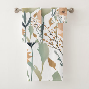 Wildflower Watercolor Pastel Boho Spring Decor Bath Towel Set