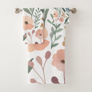 Wildflower Watercolor Pastel Boho Spring Decor Bath Towel Set