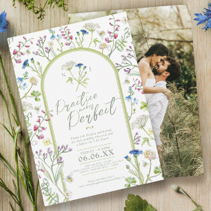 Wildflower watercolor photo wedding rehearsal invitation