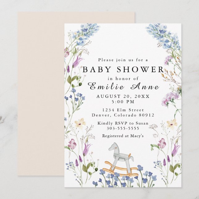 Wildflower Watercolor Soft Print Baby Shower  Invitation (Front/Back)