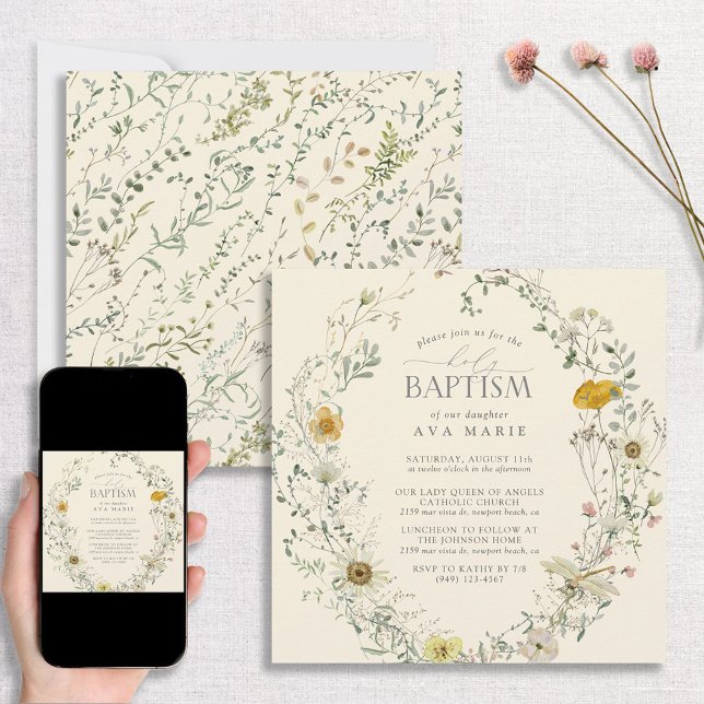Wildflower Watercolor Summer Fall Baptism Invitation (Creator Uploaded)
