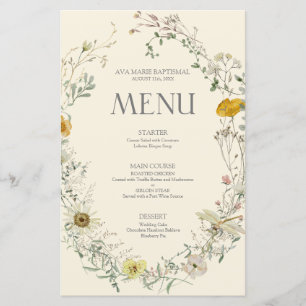 Wildflower Watercolor Summer Fall Menu