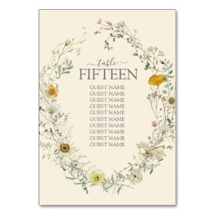Wildflower Watercolor Summer Fall Table Number