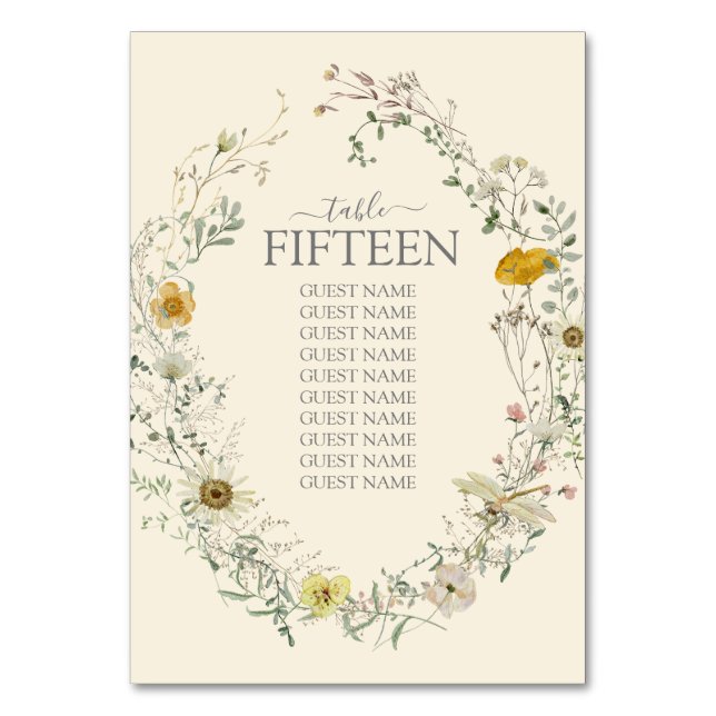 Wildflower Watercolor Summer Fall Table Number (Front)