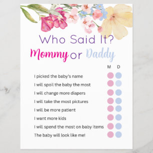 Wildflower Watercolor Who Said It Baby Shower Game Flyer