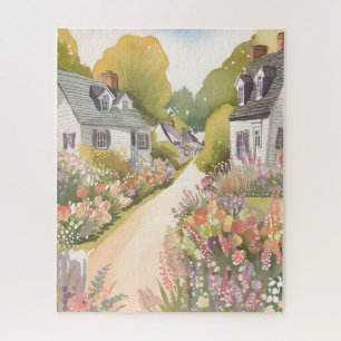 Wildflower Way   Coastal Beach Town Watercolor Jigsaw Puzzle
