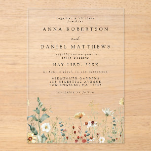Wildflower Wedding Acrylic Invitations