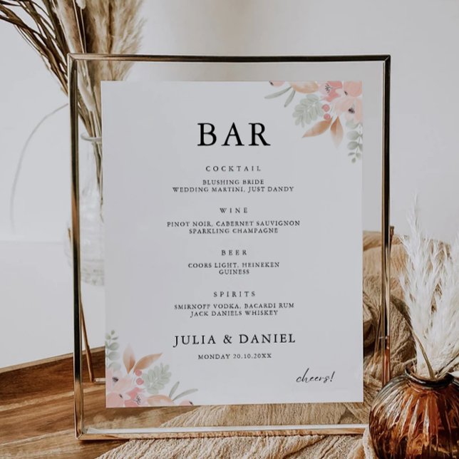 Wildflower Wedding Bar Menu Sign Template (Wildflower Wedding Bar Menu Sign Template)
