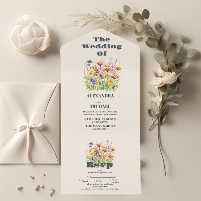 Wildflower Wedding Boho Country Floral All In One Invitation (Creator Uploaded)