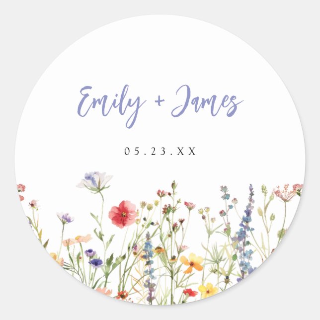 Wildflower Wedding Classic Round Sticker (Front)