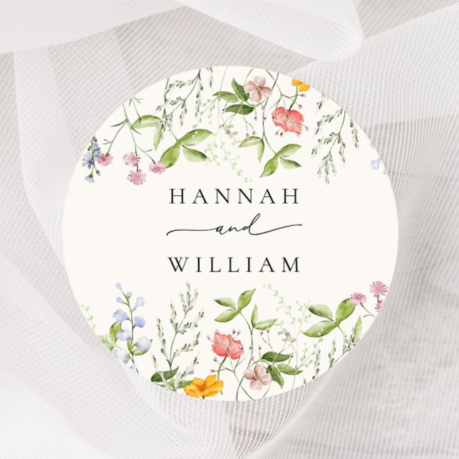Wildflower Wedding Classic Round Sticker (Creator Uploaded)