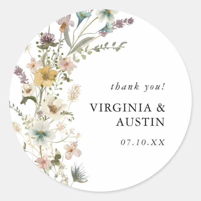 Wildflower Wedding Classic Round Sticker (Front)