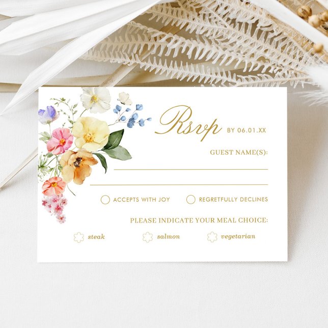 Wildflower Wedding Colorful Floral Wedding RSVP Card (Creator Uploaded)