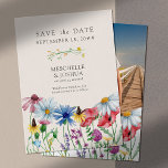 Wildflower Wedding Cottage Floral and Photo Save The Date<br><div class="desc">Wildflower wedding save the date card with your photo and watercolor wild flowers. This rustic country botanical design has a pretty border of wildflowers including daisy poppy cornflower coneflower buttercup seedhead and clover. An elegant modern floral with girly, bohemian garden theme. Please browse my store in the Wildflower Charm collection,...</div>