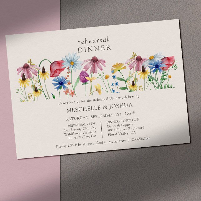 Wildflower Wedding Country Floral Rehearsal Dinner Invitation (Rehearsal Dinner invitation)