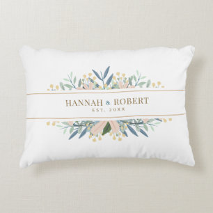 Wildflower Wedding Date Keepsake Couple Name Decorative Cushion