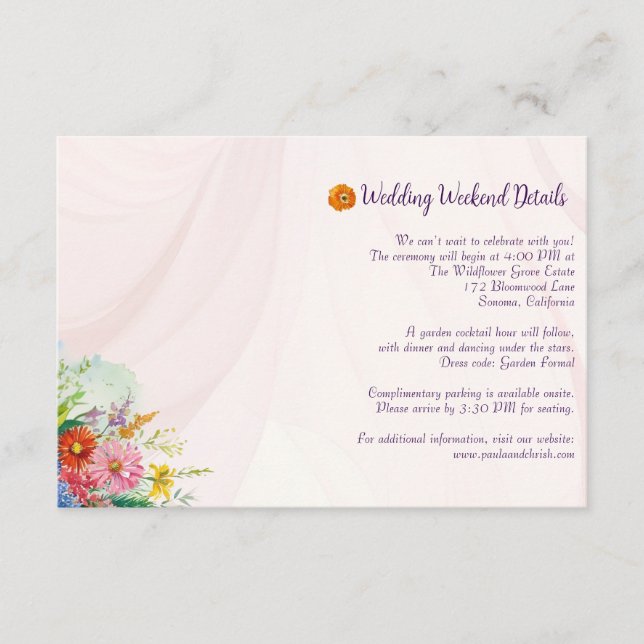 Wildflower Wedding Detail  Enclosure Card (Front)