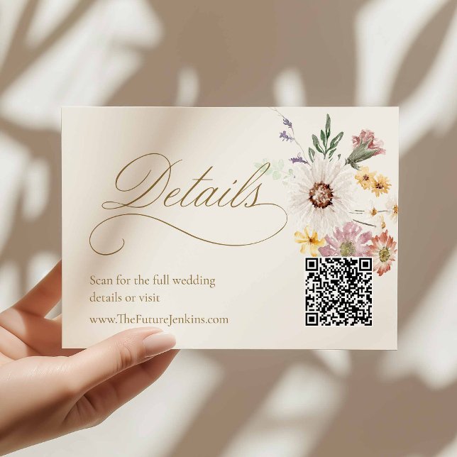 Wildflower Wedding Details Card with QR Code (Wildflower Wedding Details Card with QR Code)