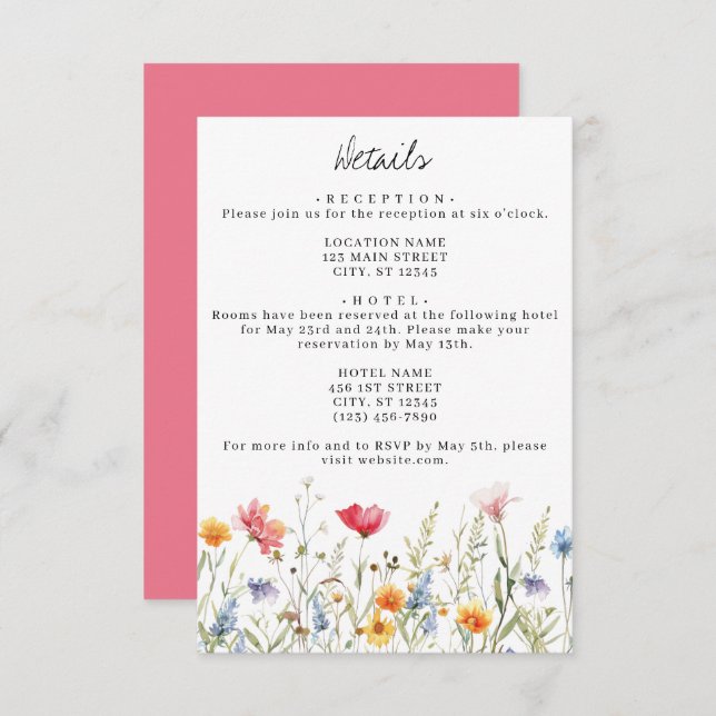 Wildflower Wedding Details Enclosure Card (Front/Back)