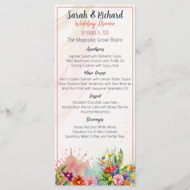 Wildflower Wedding Dinner Menu (Front)