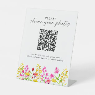 Wildflower Wedding Floral Elegant Photo QR Code Pedestal Sign