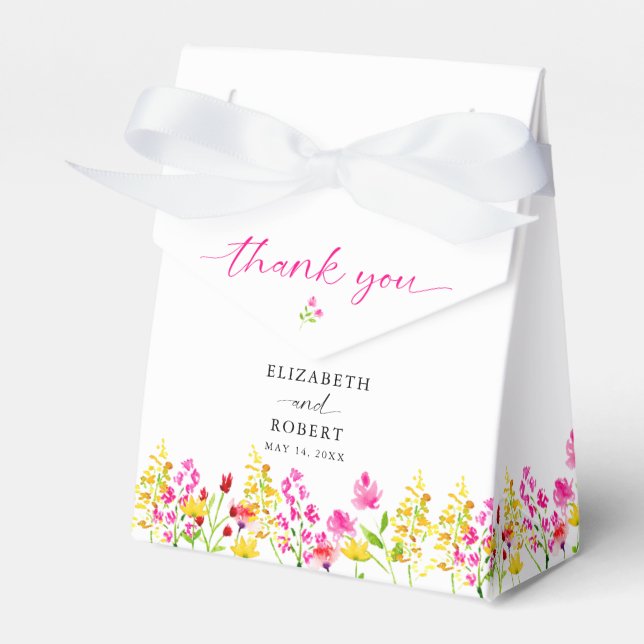 Wildflower Wedding Floral Script Elegant Spring Favour Box (Front Side)
