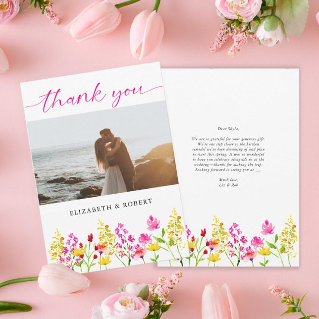 Wildflower Wedding Floral Script Elegant Spring   Thank You Card (Creator Uploaded)