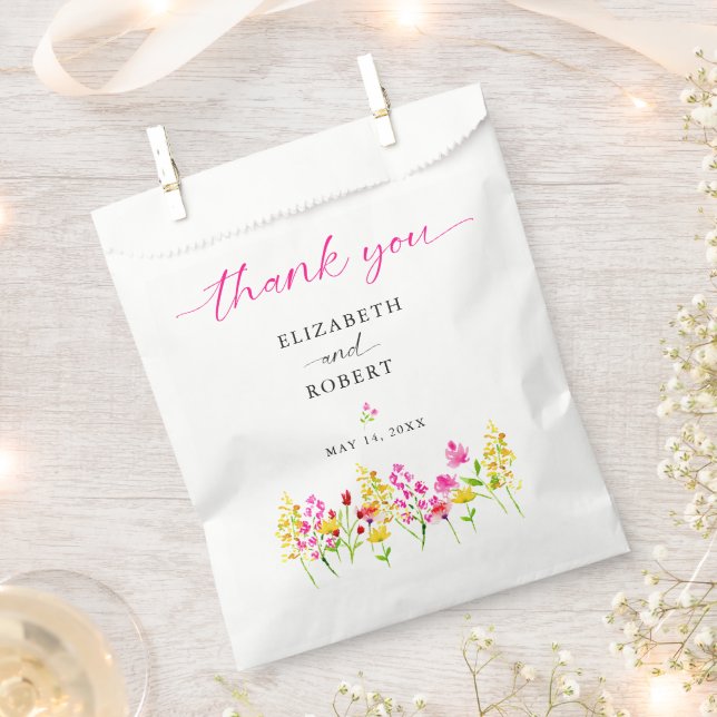 Wildflower Wedding Floral Script   Favour Bag (Clipped)